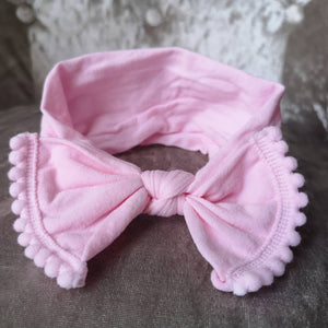 Baby Bow Pom Pom Edges: Pink