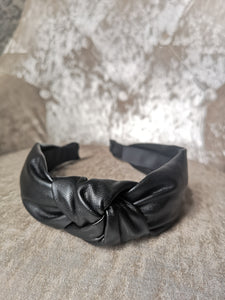 Knot Hairband: Black PU Leather