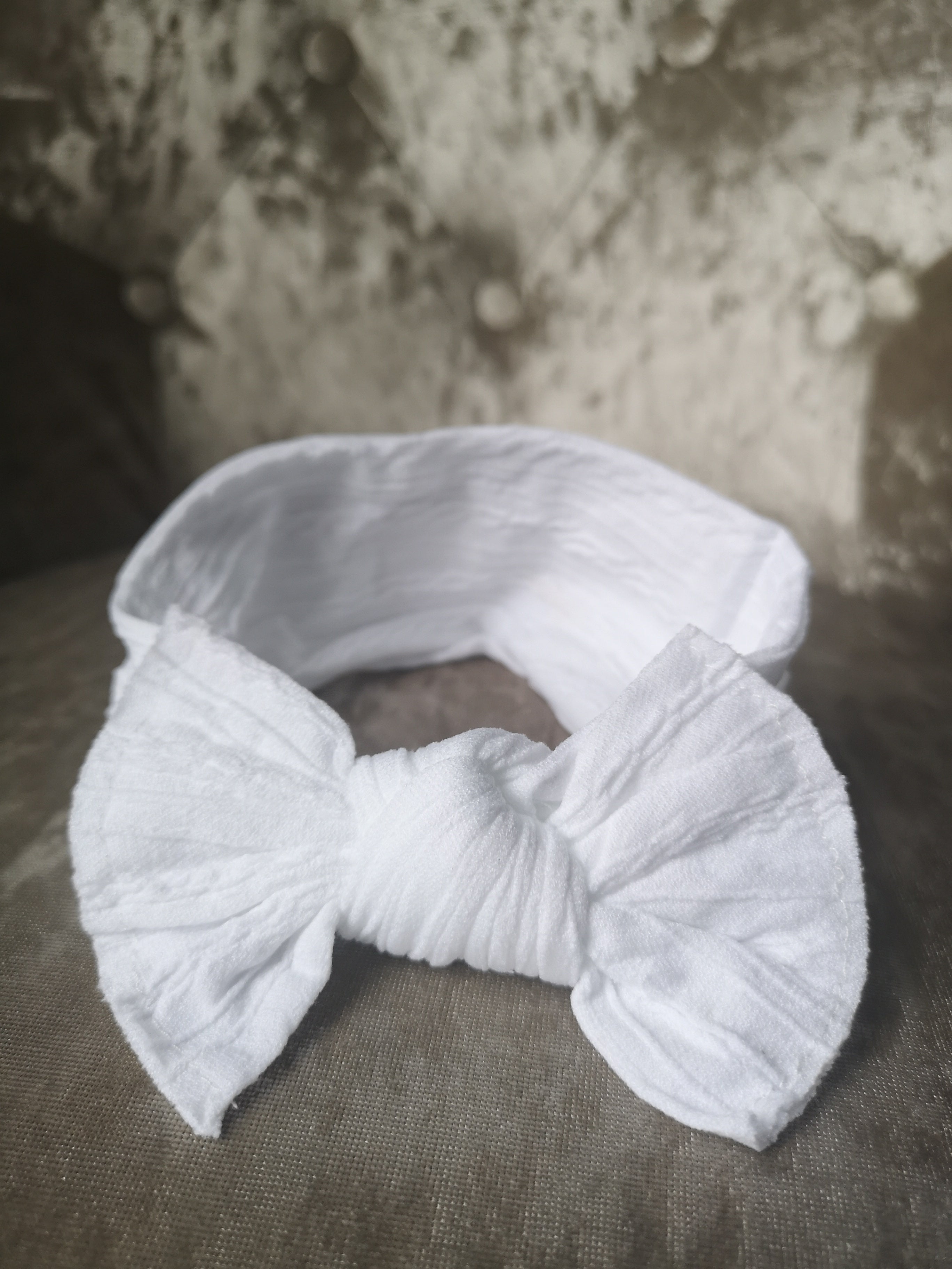 Baby Bow Ribbed Headband: White