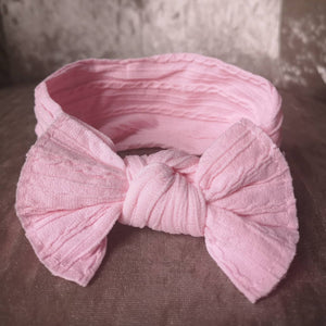 Baby Bow Ribbed Headband: Pink