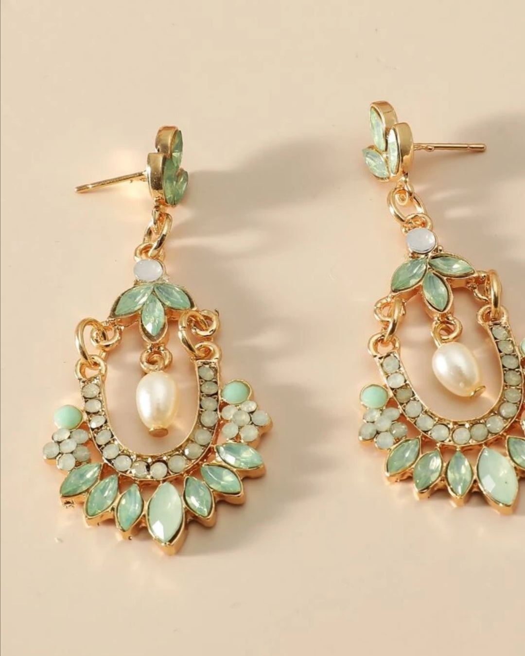 Mint Gemstone and Pearl Earrings