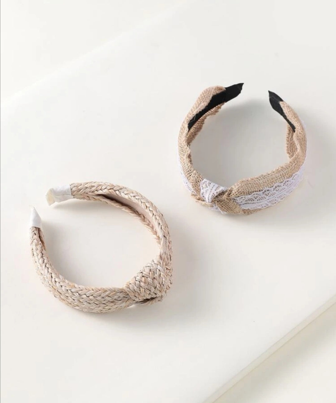 Lace & Straw Hairband Set